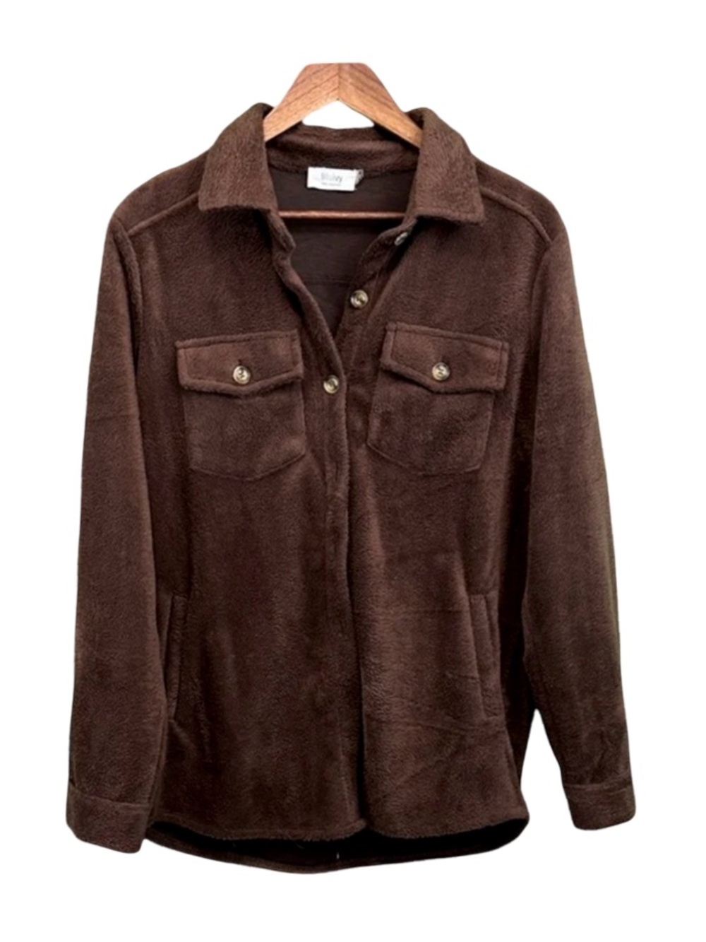 Cozy Women's Brown Fleece Button-Front Jacket